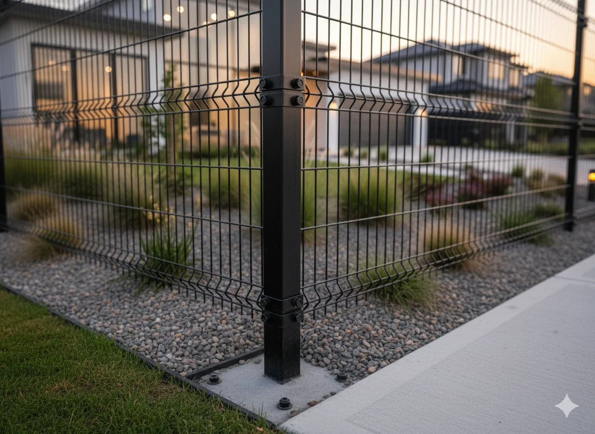 Professional corner installation showing how two fence lines meet with proper post placement